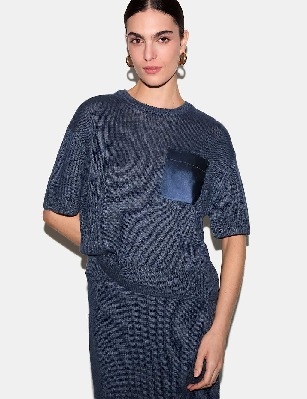 Jigsaw Pure Linen Textured Knitted Top Blue