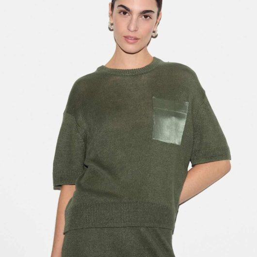 Jigsaw Pure Linen Textured Knitted Top Green