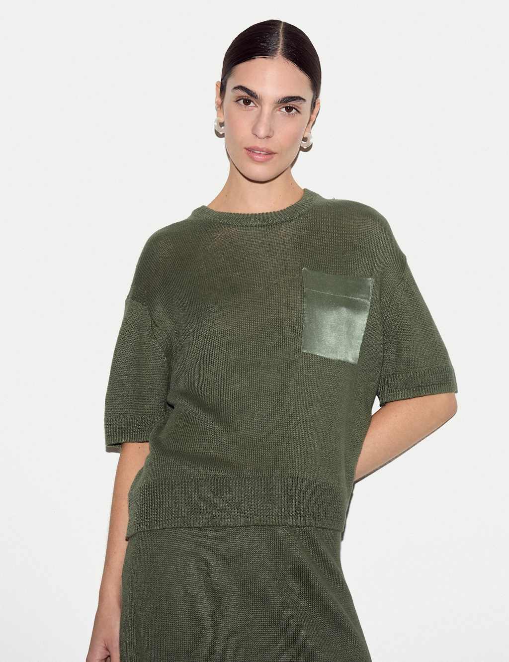 Jigsaw Pure Linen Textured Knitted Top Green
