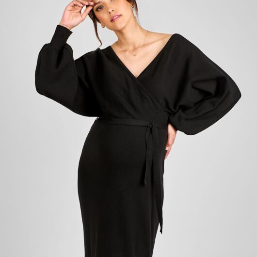JoJo Maman Bébé Maternity Knitted V-Neck Midi Jumper Dress Black