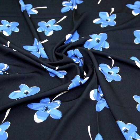 John Kaldor Madrid Crepe Fabric Blue on Navy