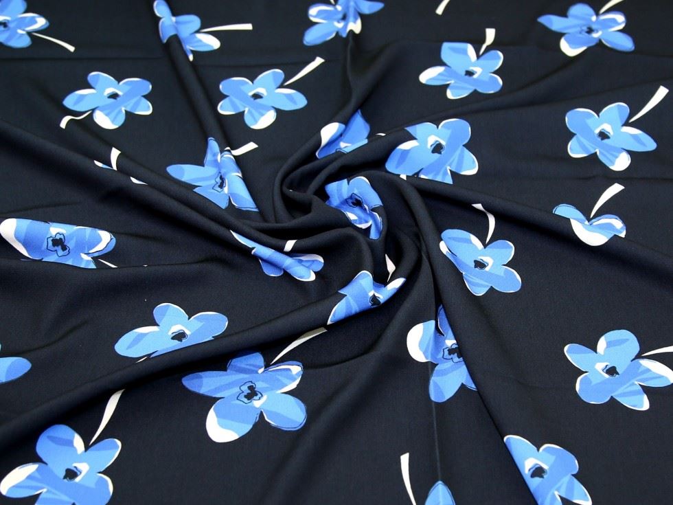 John Kaldor Madrid Crepe Fabric Blue on Navy