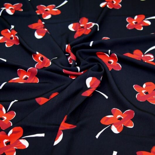 John Kaldor Madrid Crepe Fabric Red on Black