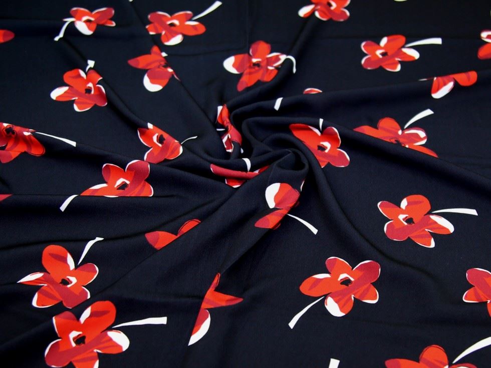 John Kaldor Madrid Crepe Fabric Red on Black