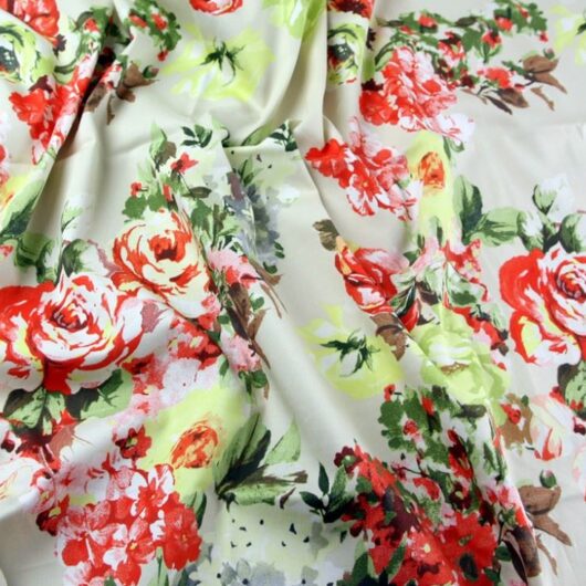 John Kaldor Ohio Woven Stretch Cotton Sateen Fabric Coral & Lime