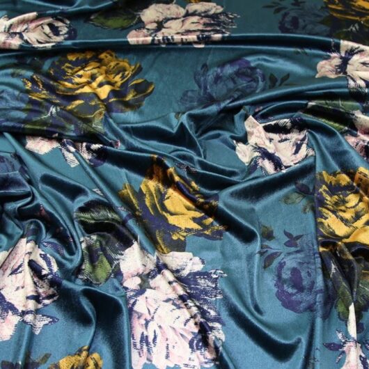 John Kaldor Velvet Stretch Knit Fabric Gold & Teal