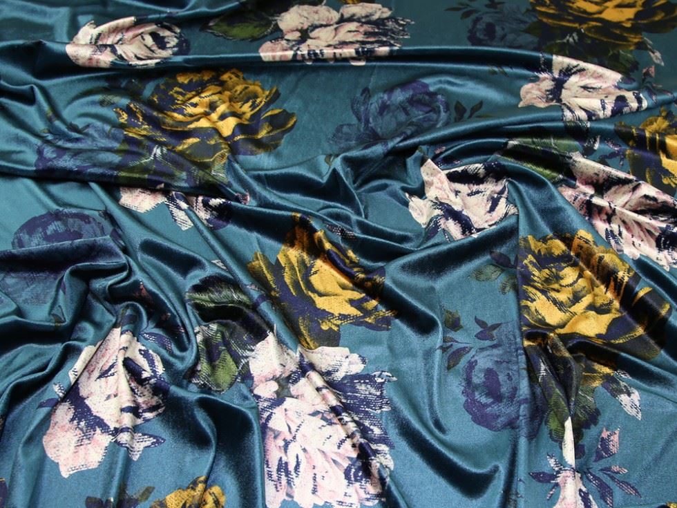 John Kaldor Velvet Stretch Knit Fabric Gold & Teal