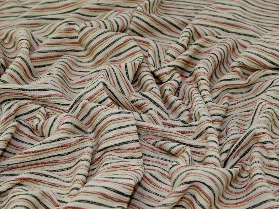John Louden Yarn Dyed Textured Stretch Knit Fabric Cream