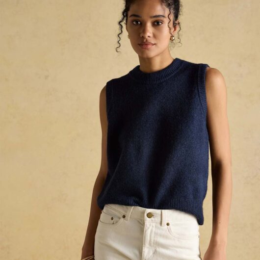 Joules Crew Neck Knitted Vest Navy