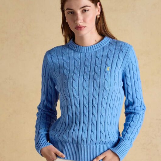 Joules Pure Cotton Cable Knit Crew Neck Jumper Blue Mix