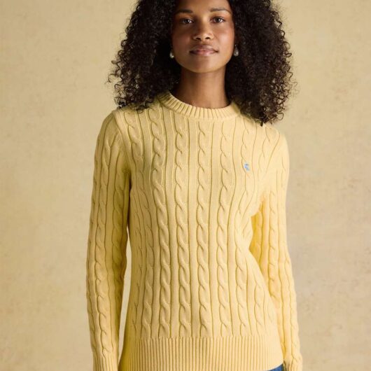 Joules Pure Cotton Cable Knit Crew Neck Jumper Yellow Mix