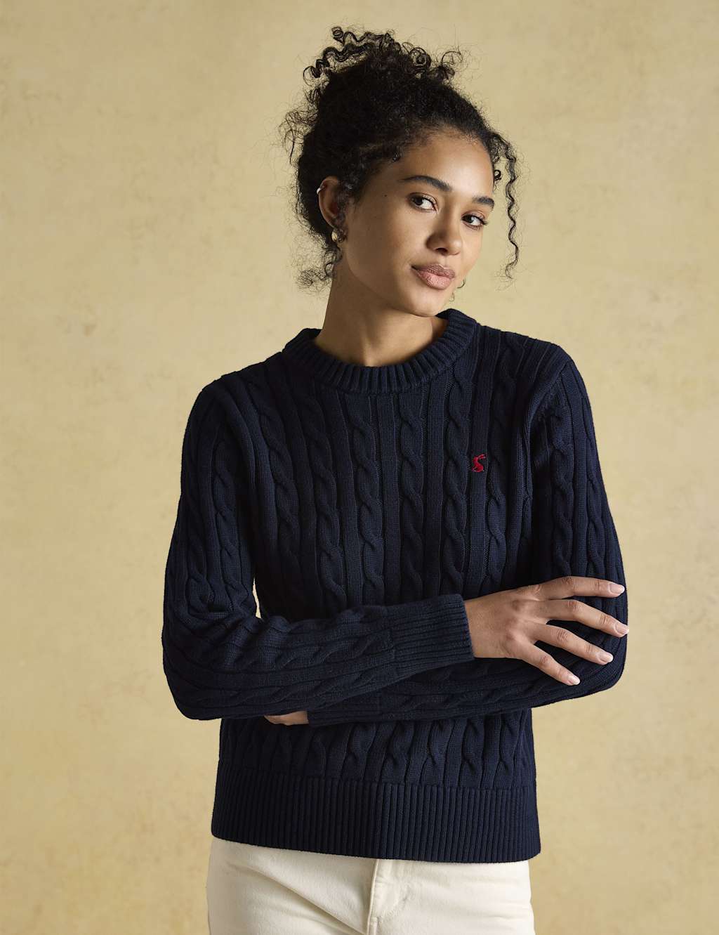 Joules Pure Cotton Cable Knit Jumper Navy Mix