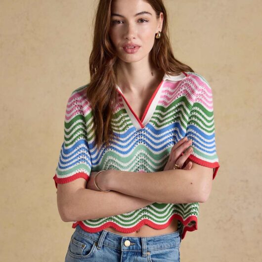Joules Pure Cotton Knitted Wave Stitch Top Multi
