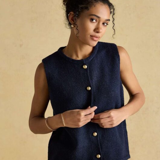 Joules Textured Button Detail Knitted Vest Navy