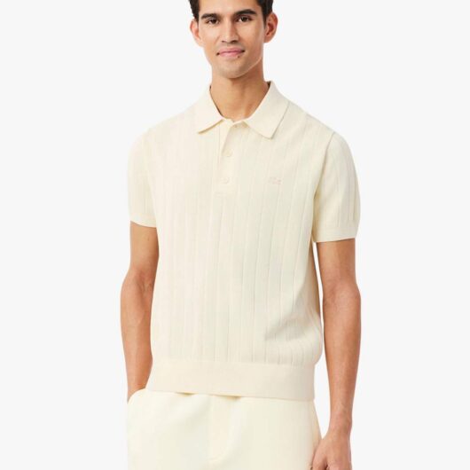 Lacoste Cotton Blend Knitted Polo Shirt Neutral