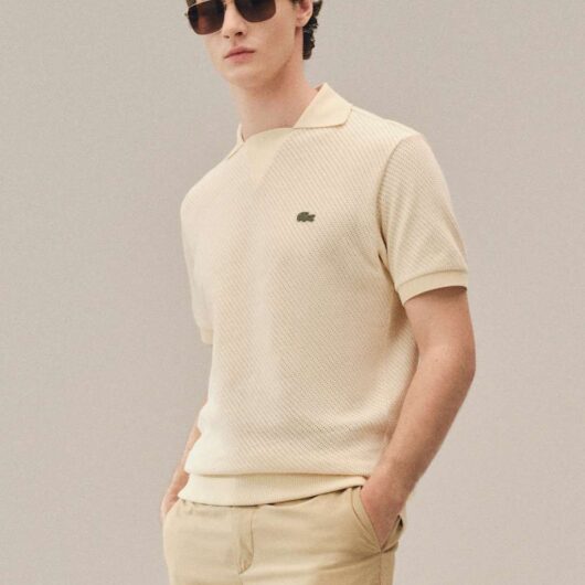 Lacoste Pure Cotton Knitted Polo Shirt Beige