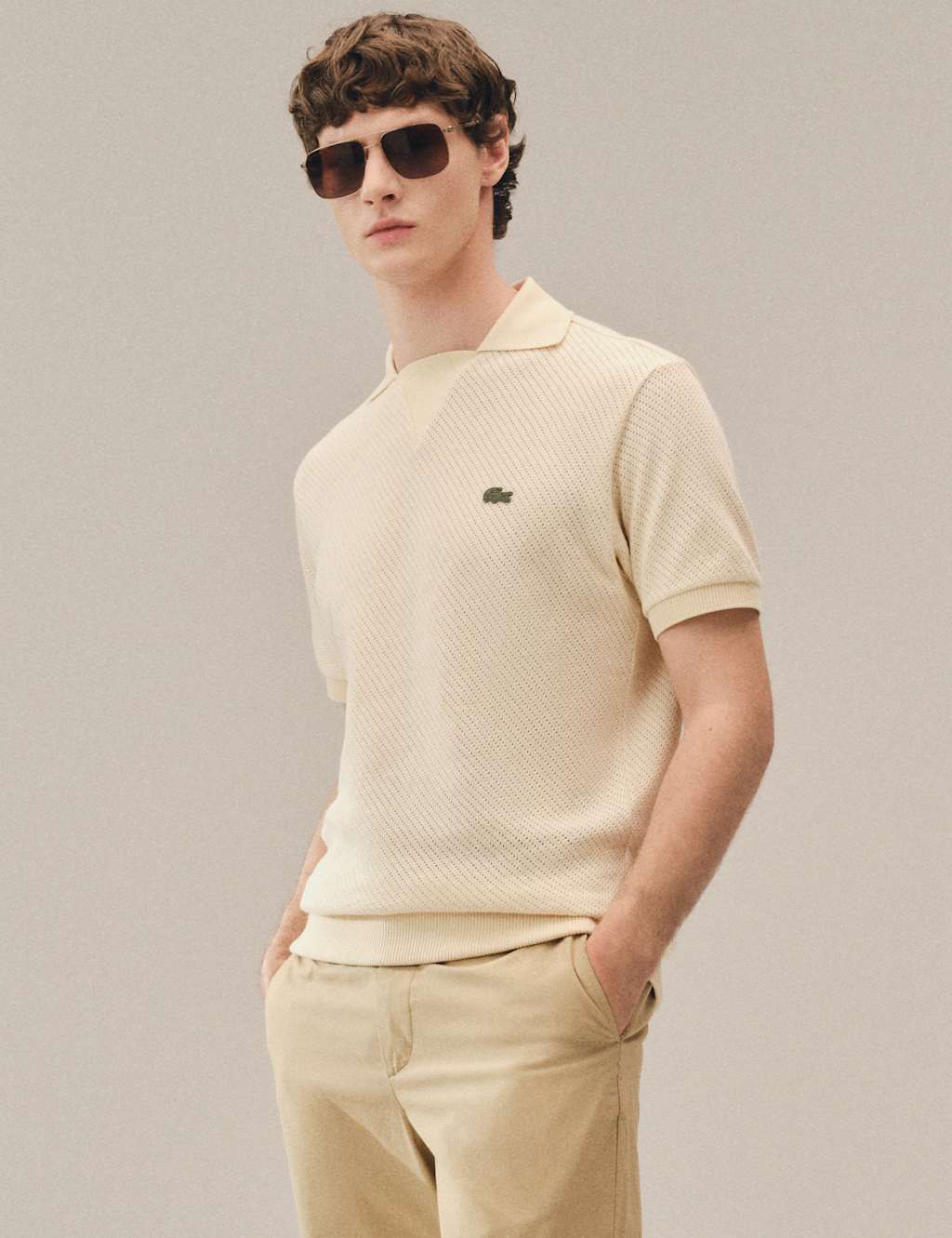 Lacoste Pure Cotton Knitted Polo Shirt Beige