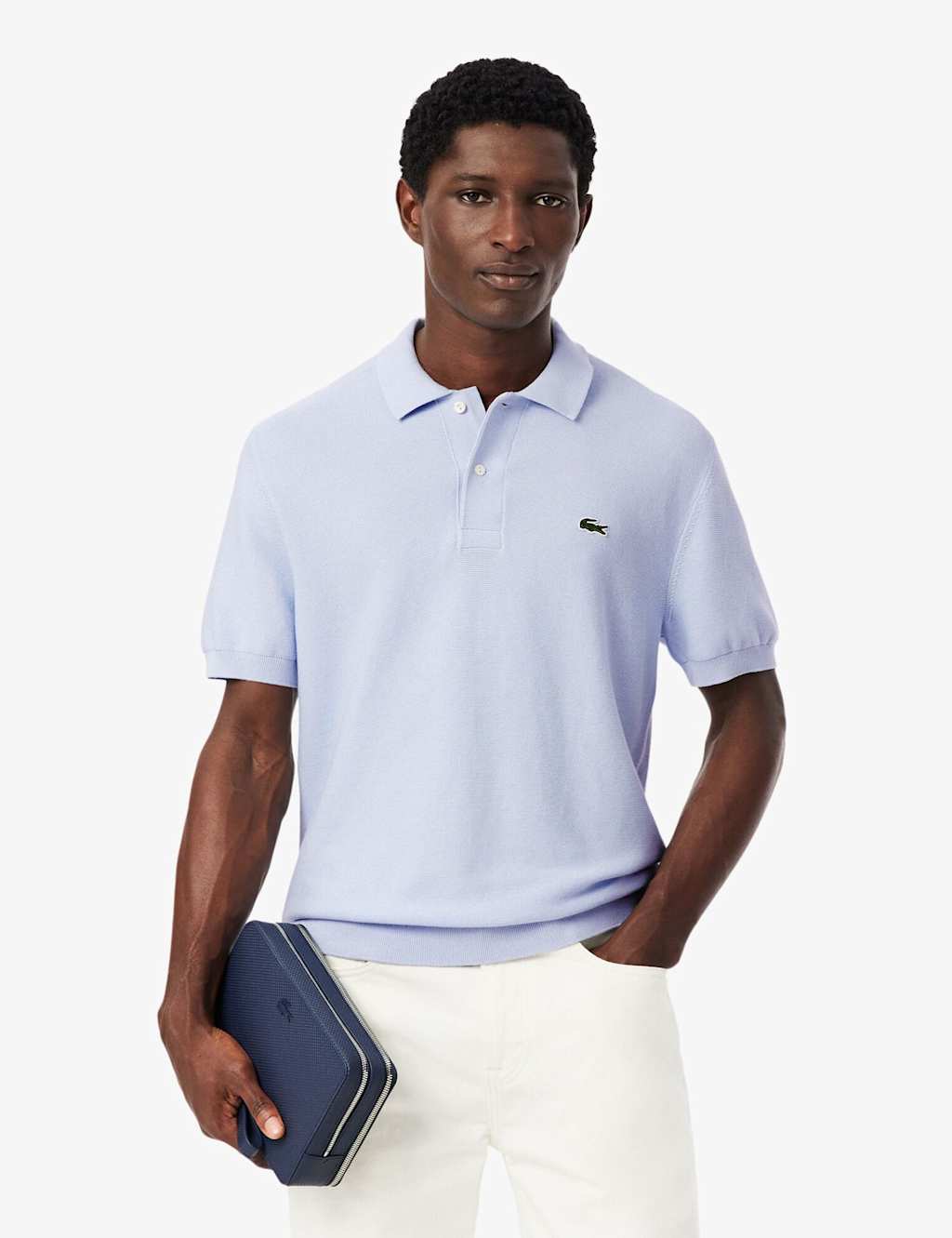 Lacoste Pure Cotton Knitted Polo Shirt Light Blue