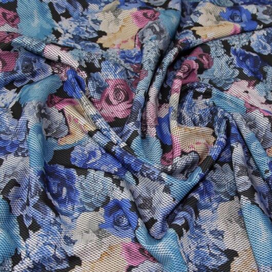 Lady McElroy Textured Stretch Knit Fabric Blue