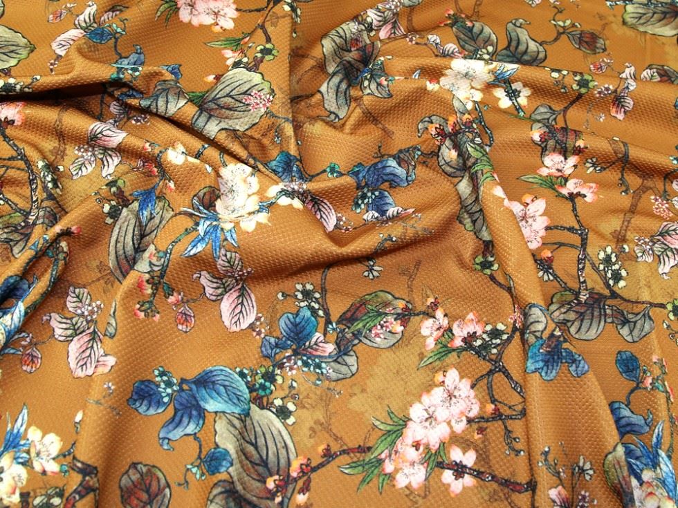 Lady McElroy Textured Stretch Knit Fabric Mustard