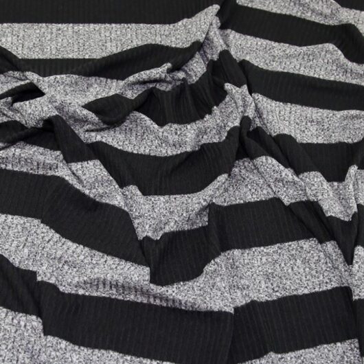 Lady McElroy Viscose Rib Stretch Knit Fabric Black & Grey