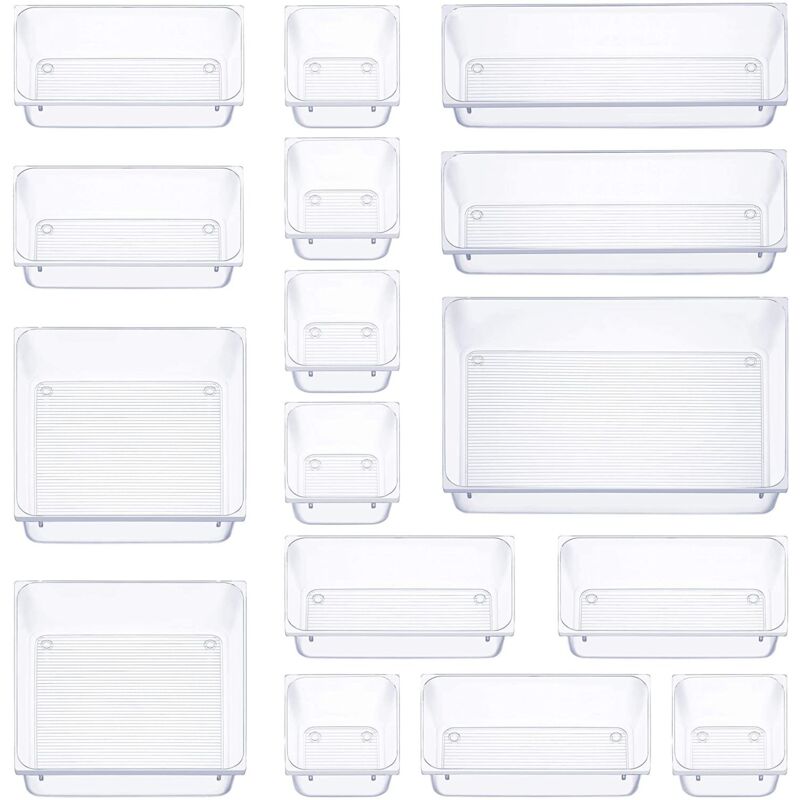 Linghhang - 16 Pieces Drawer Organizer, 5 Sizes Drawer Storage Box, Non-Slip Makeup Organizer, for Office Stationery Storage, Dresser, Bathroom,