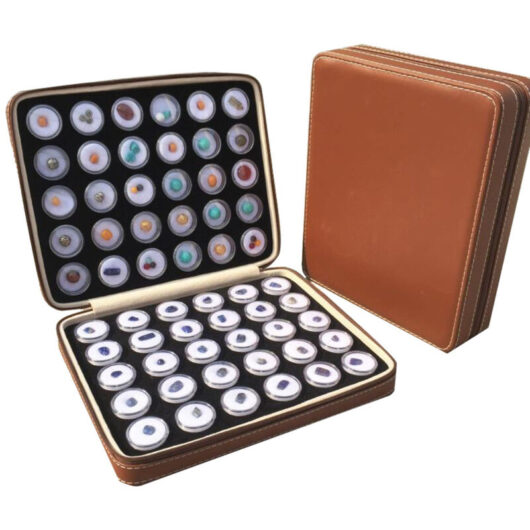 Linghhang - Brown, 60 Stone Diamond Display Box, Leather Collectible Storage Box
