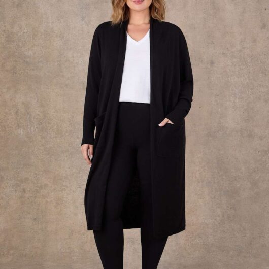 Live Unlimited London Cotton Rich Knitted Longline Cardigan Black