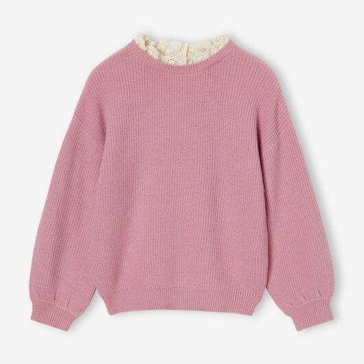 Loose-Fitting Jumper with Fancy Collar for Girls lavender