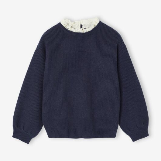 Loose-Fitting Jumper with Fancy Collar for Girls navy blue