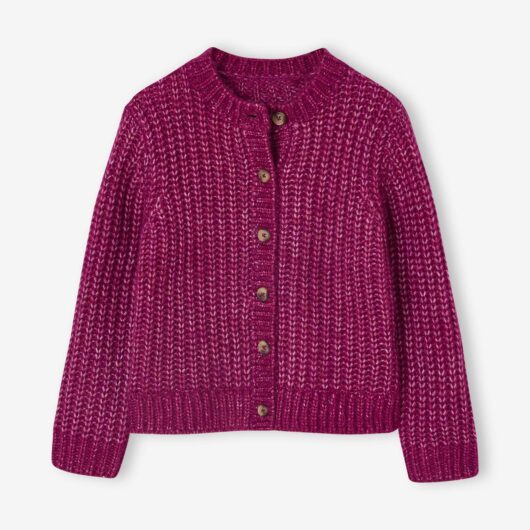 Loose-Fitting Soft Knit Cardigan for Girls purple clover