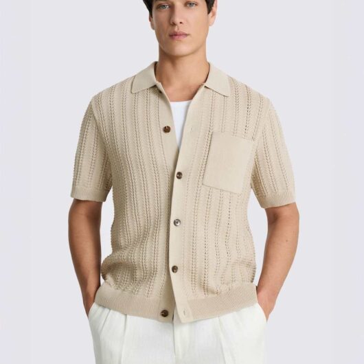 MOSS Regular Fit Cotton Rich Knitted Shirt Neutral