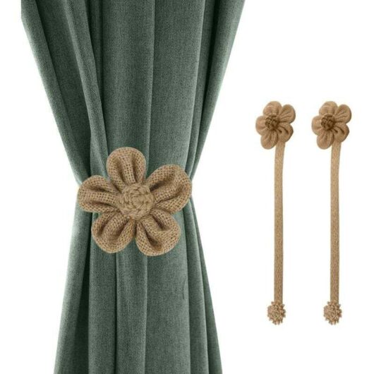 Magnetic window curtain ties, 2 simple and elegant pieces, decorative sunflower, knitted cord, drapery holder, curtain tieback accessories for home