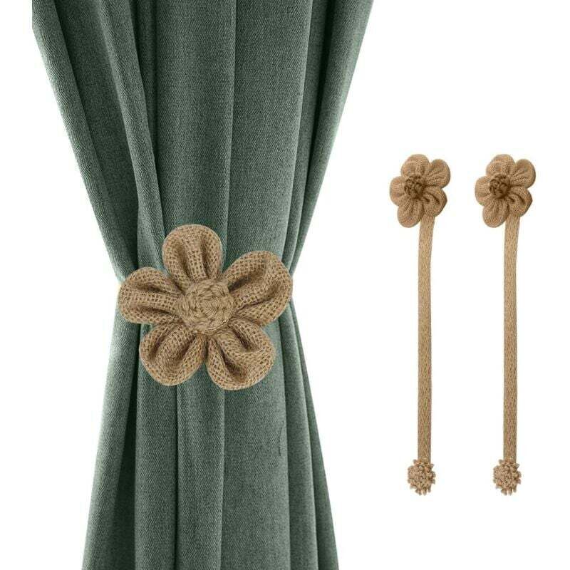 Magnetic window curtain ties, 2 simple and elegant pieces, decorative sunflower, knitted cord, drapery holder, curtain tieback accessories for home
