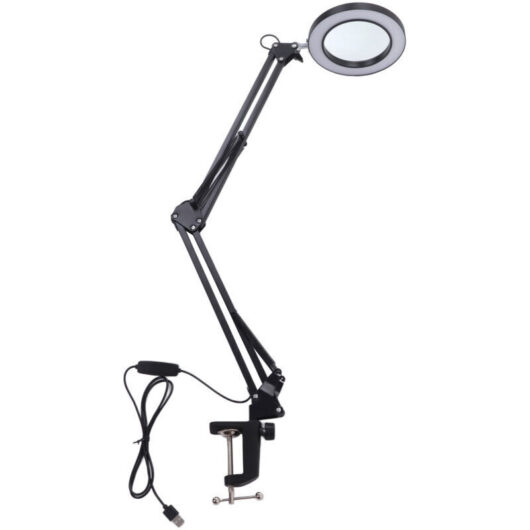 Magnifier with Lamp, Floor Magnifier, 5X Magnifier, 10 Brightness Levels, Reading, Journal, Map, Jewelry, Flexible Arm, 360° Adjustable Angle.