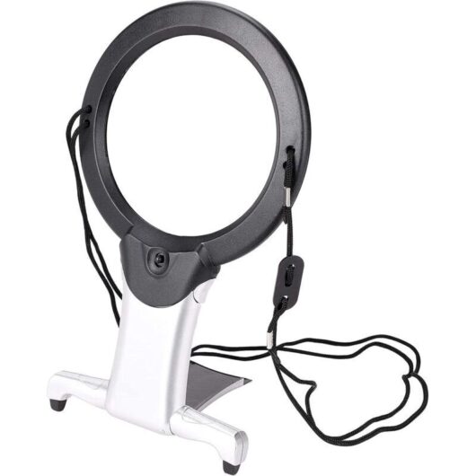 Magnifying Glass with Light and Stand, 22.2 x 13.5 x 2 cm, 6X Magnifier with Light, Hands-Free Magnifier with Stand, Large Magnifier with 2 LED Lights
