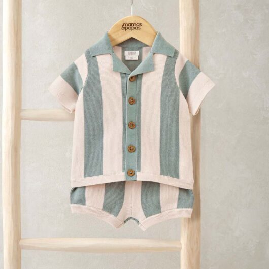 Mamas & Papas 2 Piece Pure Cotton Knitted Top & Bottom Set (0-3 Years) Green