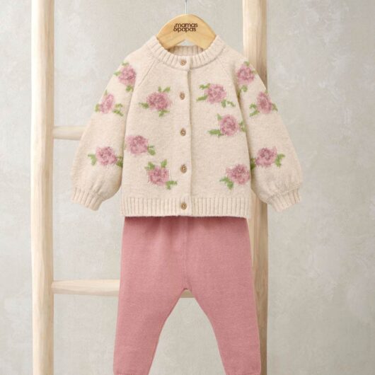 Mamas & Papas 2pc Knitted Cardigan & Leggings Set (0-12 Mths) Pink Mix