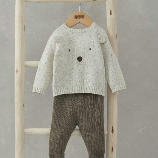 Mamas & Papas 2pc Pure Cotton Knitted Bear Outfit (7lbs-1 Yrs) Brown