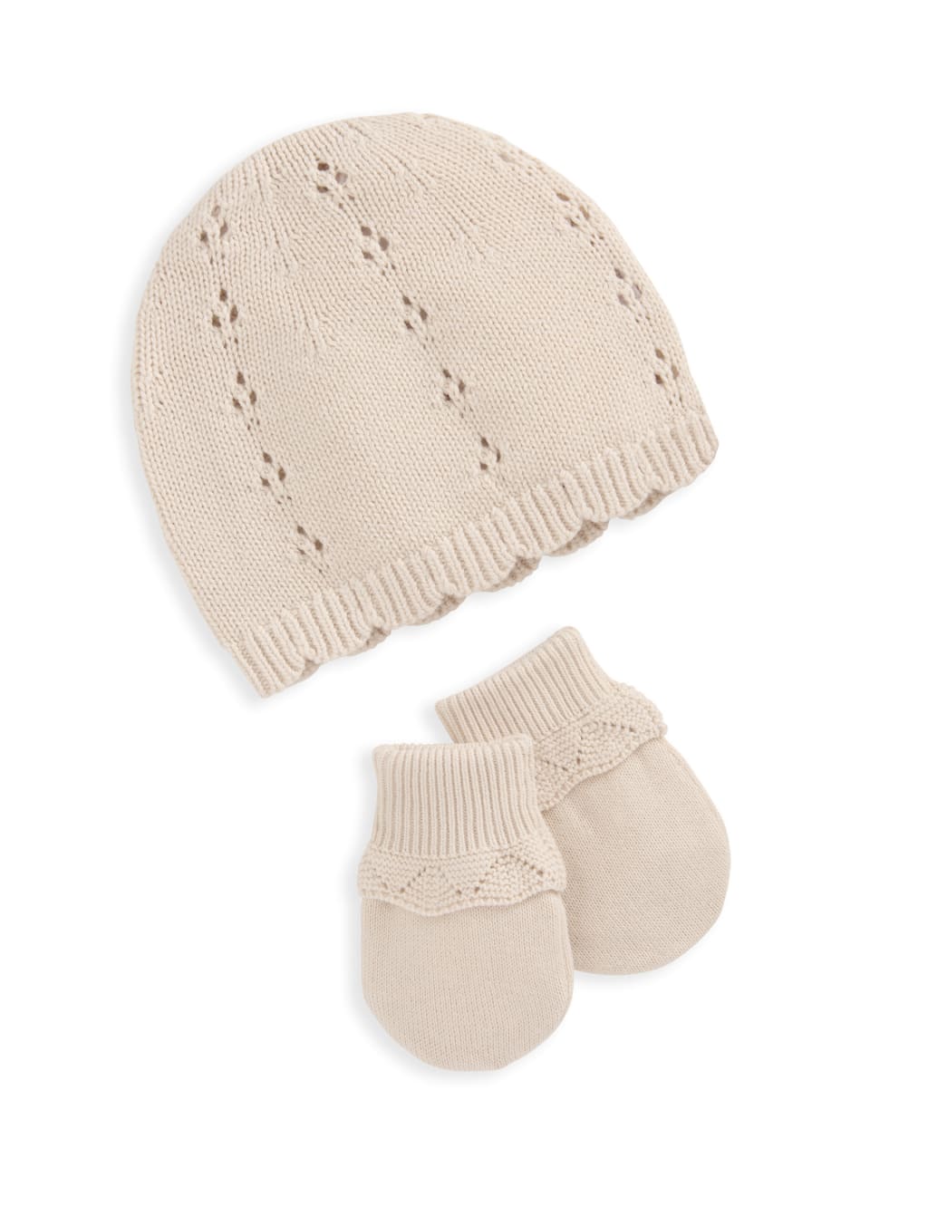 Mamas & Papas Kids' Pure Cotton Knitted Hat & Mittens Set (7lbs-12 Mths) Pink