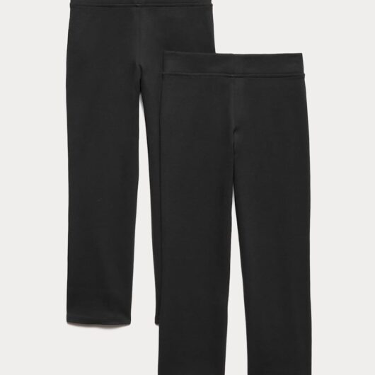 M&S 2 Pack Girls' Cotton Blend Knitted Trousers (2-18 Yrs) Black