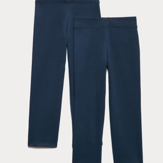 M&S 2 Pack Girls' Cotton Blend Knitted Trousers (2-18 Yrs) Navy