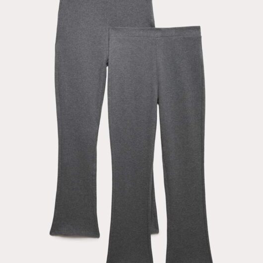 M&S 2 Pack Girls' Knitted Bootcut Trousers (9-18 Yrs) Grey