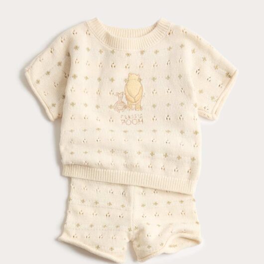 M&S 2 Piece Pure Cotton Winnie the Pooh™ Outfit (0-2 Yrs) Cream Mix
