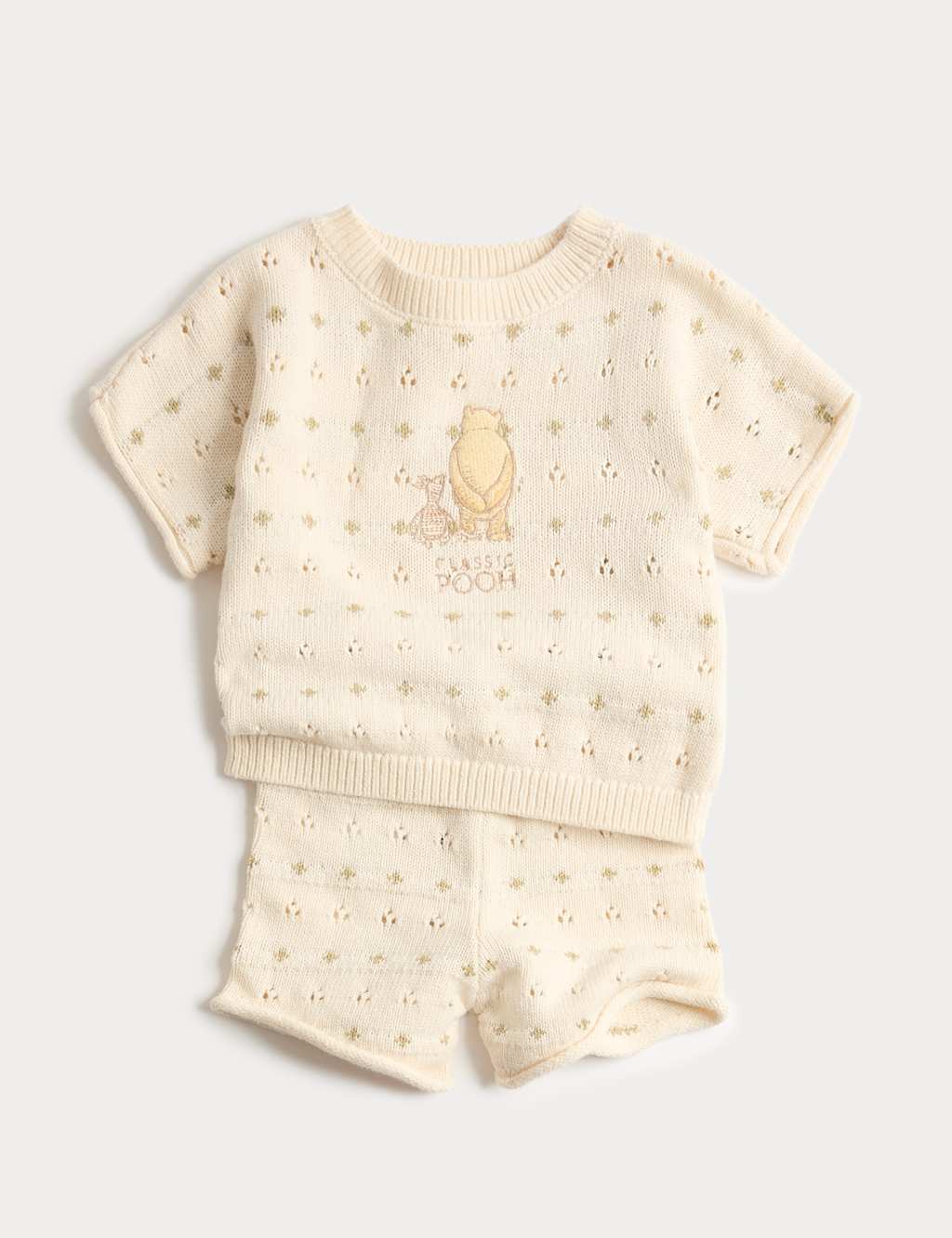 M&S 2 Piece Pure Cotton Winnie the Pooh™ Outfit (0-2 Yrs) Cream Mix