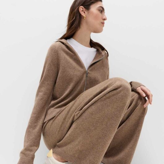 M&S Air-Yarn Wide Leg Knitted Trousers Hazelnut