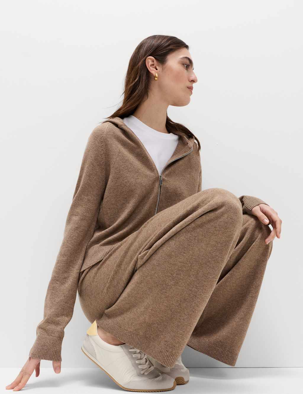 M&S Air-Yarn Wide Leg Knitted Trousers Hazelnut