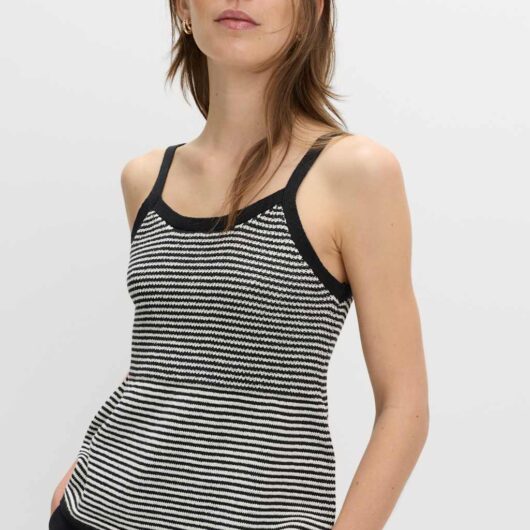 M&S Cotton Blend Striped Square Neck Knitted Vest Black Mix