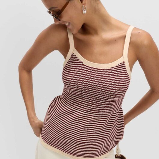 M&S Cotton Blend Striped Square Neck Knitted Vest Multi
