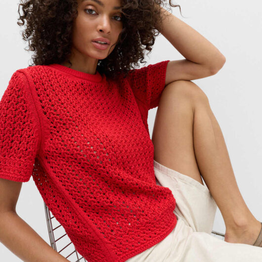 M&S Cotton Blend Textured Knitted Top Chilli
